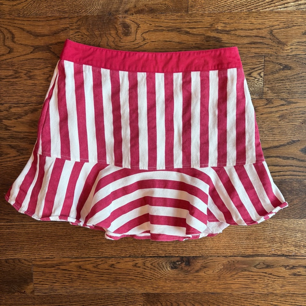Pants Store Striped Red & White Ruffle Hem Skirt | Size Small